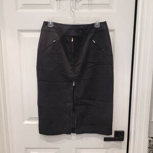 Black pencil skirt zips from top and bottom, black, silver zipper trim size 10